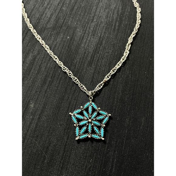 Unbranded Necklace Southwest Western Faux Turquoise Pendant Silver Tone Star - Picture 1 of 2
